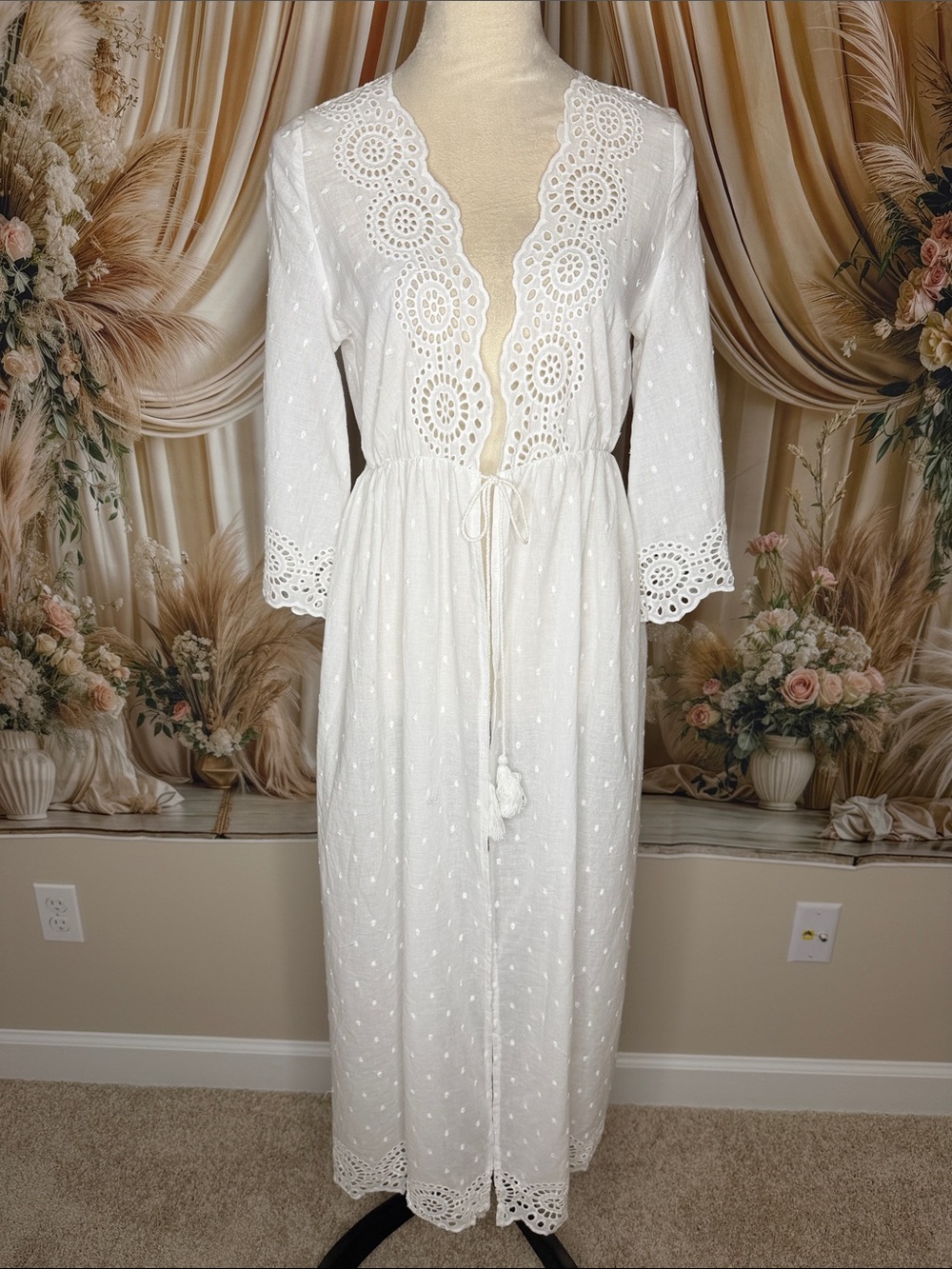 Cupshe White Eyelet Lace Long Beach Coverup